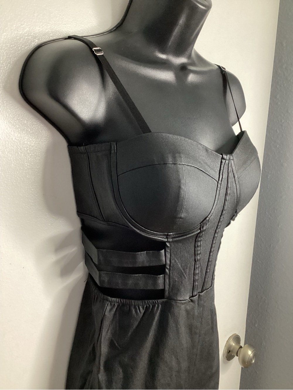 NWOT Haute Monde Black Bustier Jumpsuit with Strappy Side Panels M